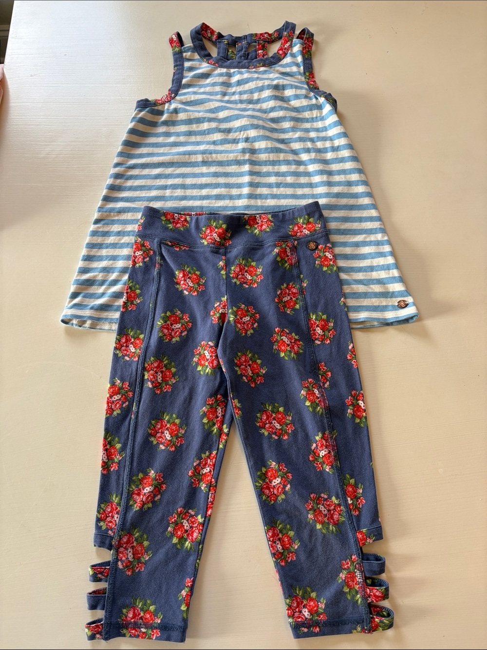 Matilda Jane Blue & White Striped Tank with Navy Floral Leggings